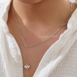 گردنبند نقره تیفانی قلب دامله با زنجیر MT 1319 17 گردنبند نقره تیفانی قلب دامله با زنجیر MT 1319 16