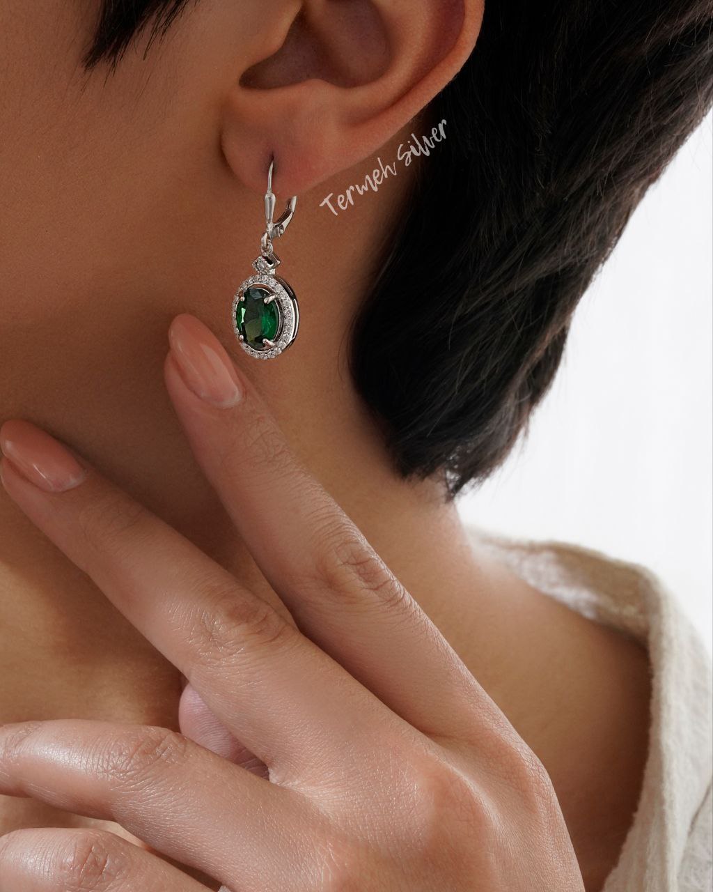 گوشواره نقره اهرمی زمرد سبز GT 1142 16 گوشواره نقره اهرمی زمرد سبز GT 1142