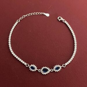 دستبند نقره سنگ اشک یاقوت کبود صنعتی DT 1157