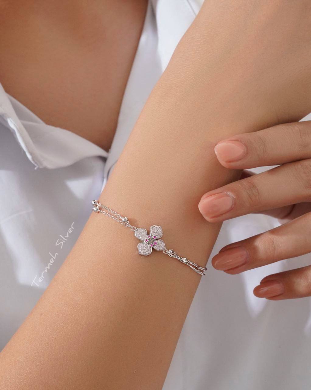 دستبند نقره شکوفه گیلاس DT 1150 1 دستبند نقره شکوفه گیلاس DT 1150