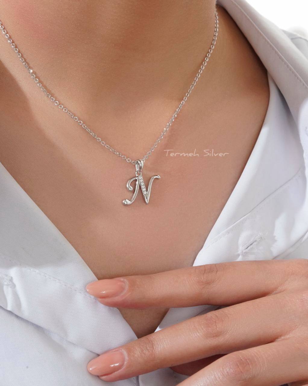 گردنبند نقره حرف N با زنجیر MT 1351 1 گردنبند نقره حرف N با زنجیر MT 1351