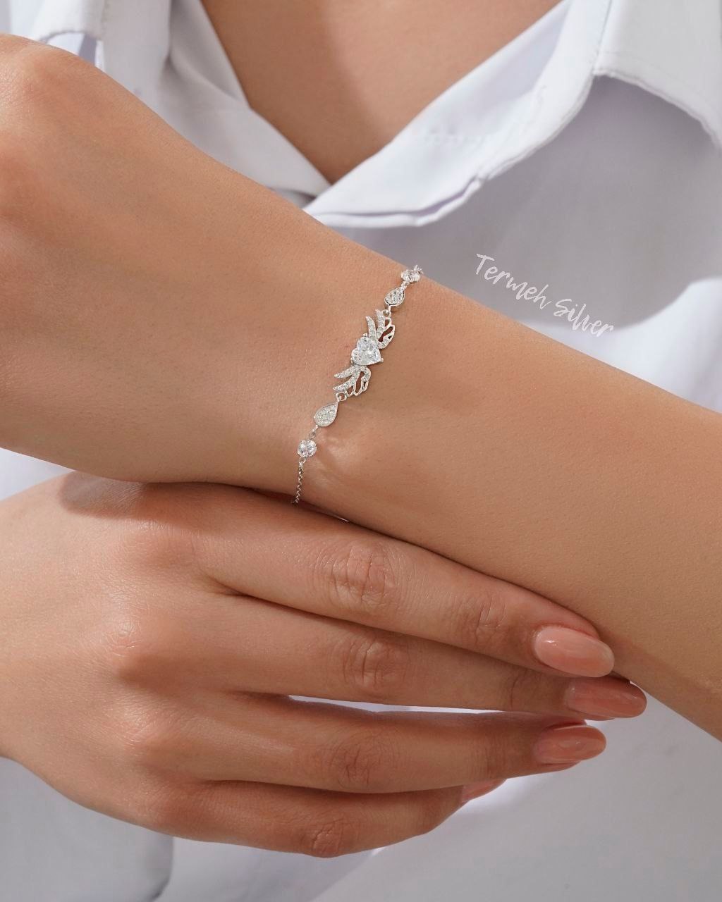 دستبند نقره بال و قلب DT 1187 1 دستبند نقره بال و قلب DT 1187