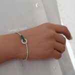 دستبند نقره طرح تنیس با نگین باگت سبز زمردیDT 1231 39