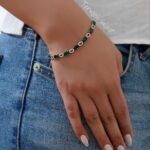 دستبند نقره با نگین های بیضی زمردی DT 1238 41