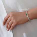 دستبند نقره تنیسی دوردیفه سبز زمردی DT 1244 41