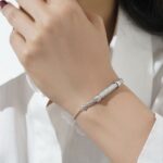 دستبند نقره طرح استوانه تمام نگین فری سایز DT 1247 40
