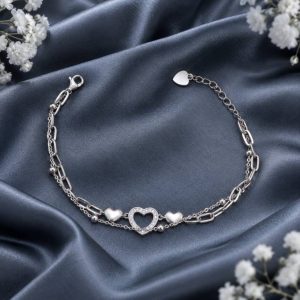 دستبند نقره دولاین قلب DT 1251
