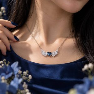 گردنبند نقره قلب و بال توپاز ابی MT 1324 12