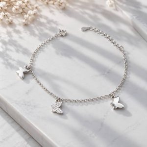 دستبند نقره پروانه نگینی DT 1258