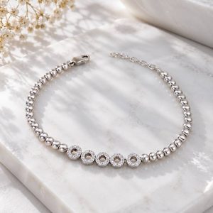 دستبند نقره گوی جواهری DT 1257